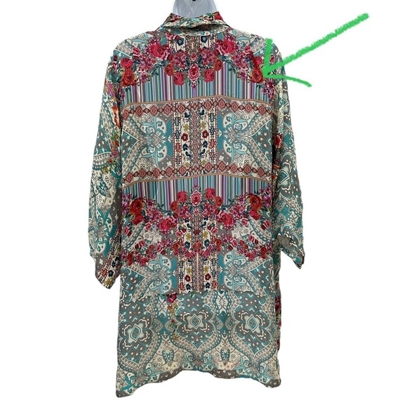 Johnny Was Brock pink blue red floral print tie front kimono duster top medium - Picture 12 of 13